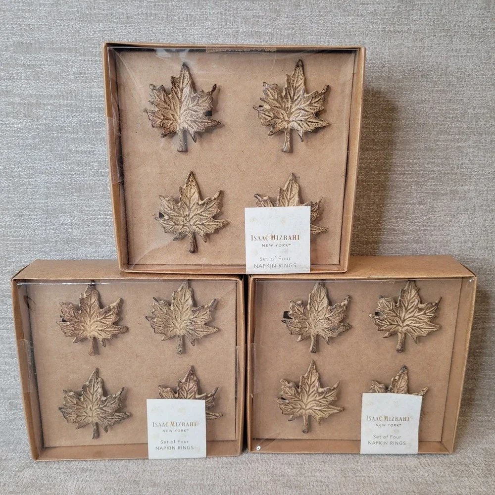 Isaac Mizrahi Metal Leaf Napkin Rings Set Of 12 Fall Dinner Table India NEW RARE